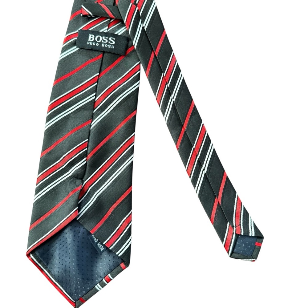 Boss Hugo Boss Mens Silk Tie Black Red White Striped 59”